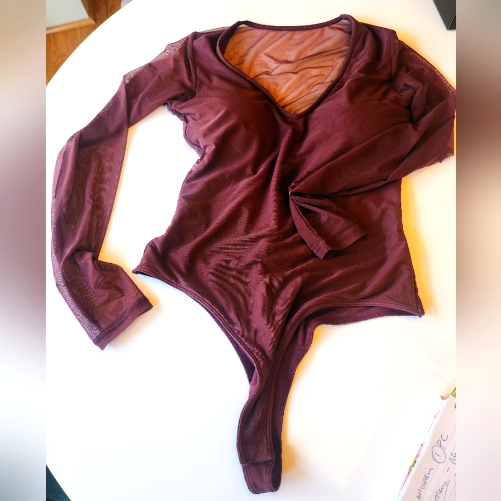 Klassy Network Mesh Back Bramisuit body suit size L - mahogany color